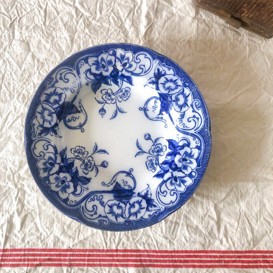 フランスアンティーク クレイユモントロー 『フローラ』スーププレート・深皿 a ブルー アンティーク食器 フランスブロカント・蚤の市