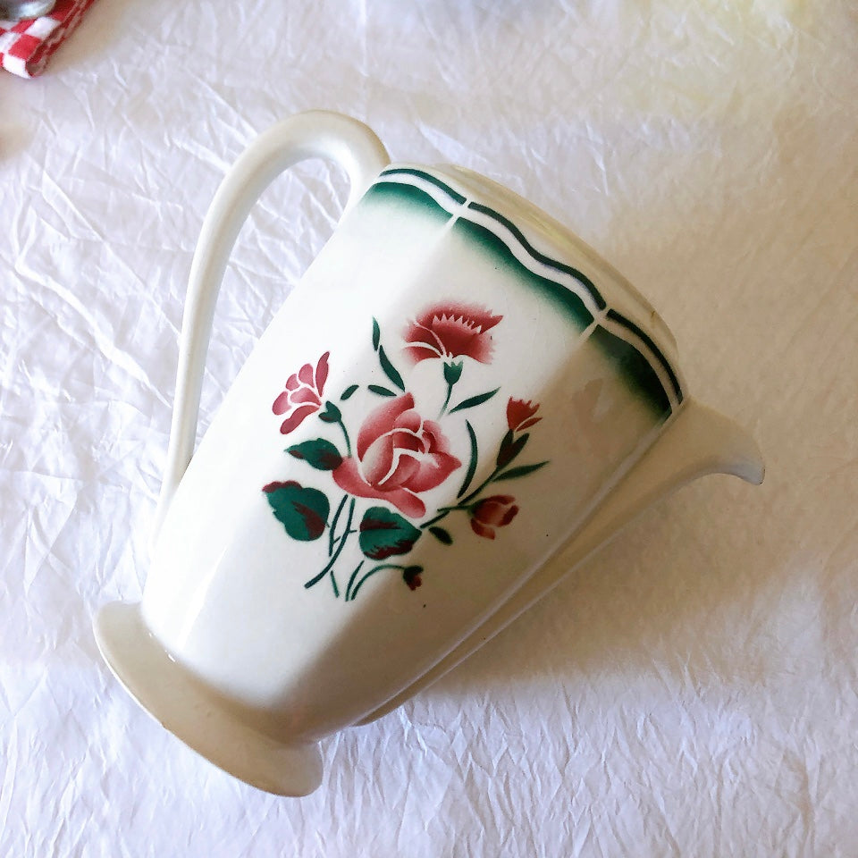 バドンヴィレー 薔薇柄 ピッチャー、水差し コーヒーポット フランスアンティーク食器 蚤の市 ブロカントアンティーク