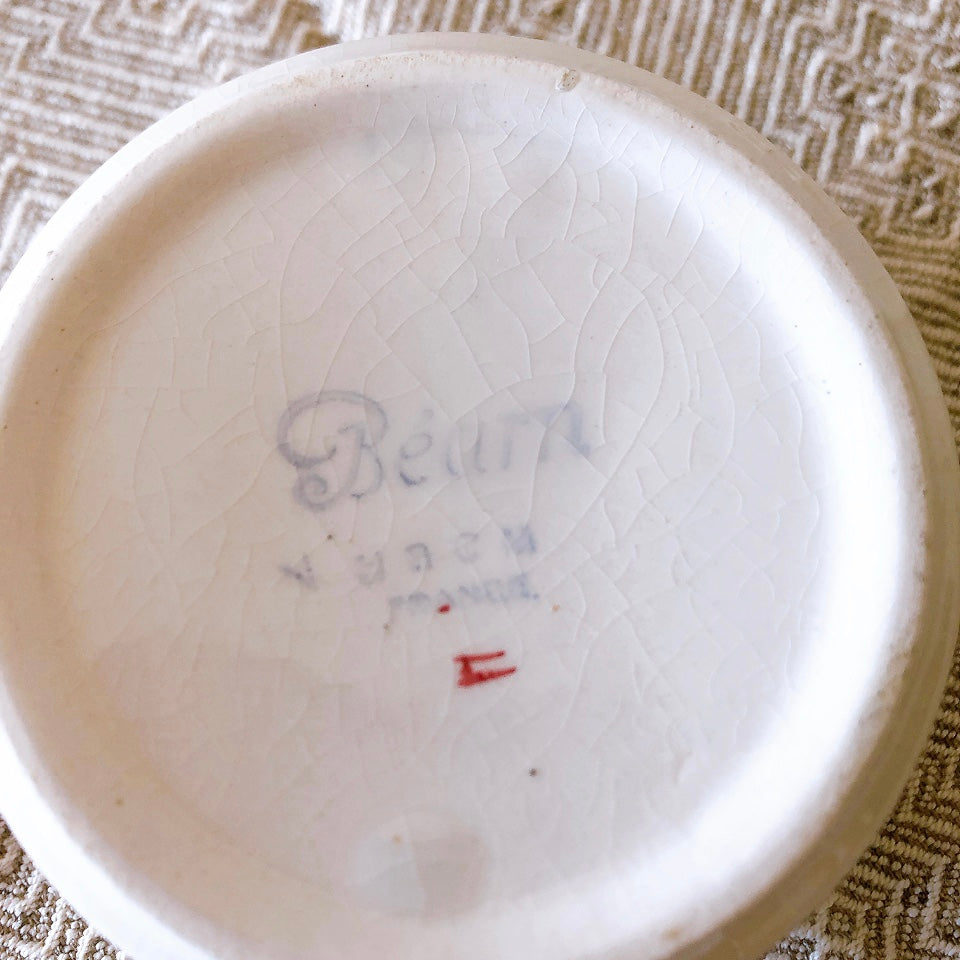 クレイユモントロー HBCM Béarn バスク柄 カップ&ソーサー「レッドーxブルー」A フランスアンティーク食器 ブロカントアンティーク 蚤の市