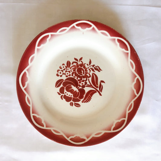 ディゴワンサルグミンヌ Digoin&sarregumines ”ODETTE” 平皿 B 赤 フランスアンティーク食器 ブロカント 蚤の市