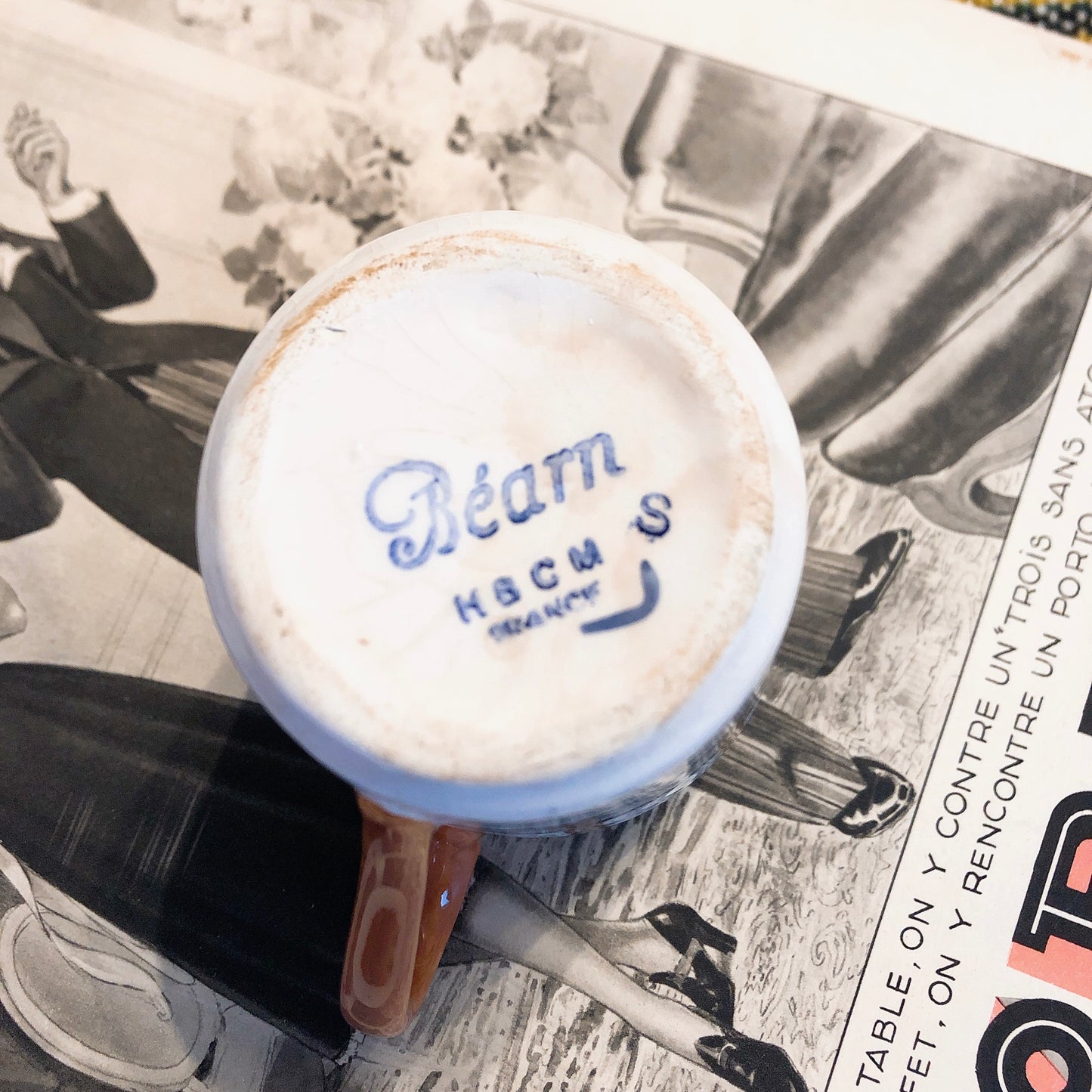 ご予約 クレイユモントロー HBCM Béarn バスク柄 ミルクポット「マロン・ダークブルー」フランスアンティーク 食器 ブロカント バスク柄アンティーク