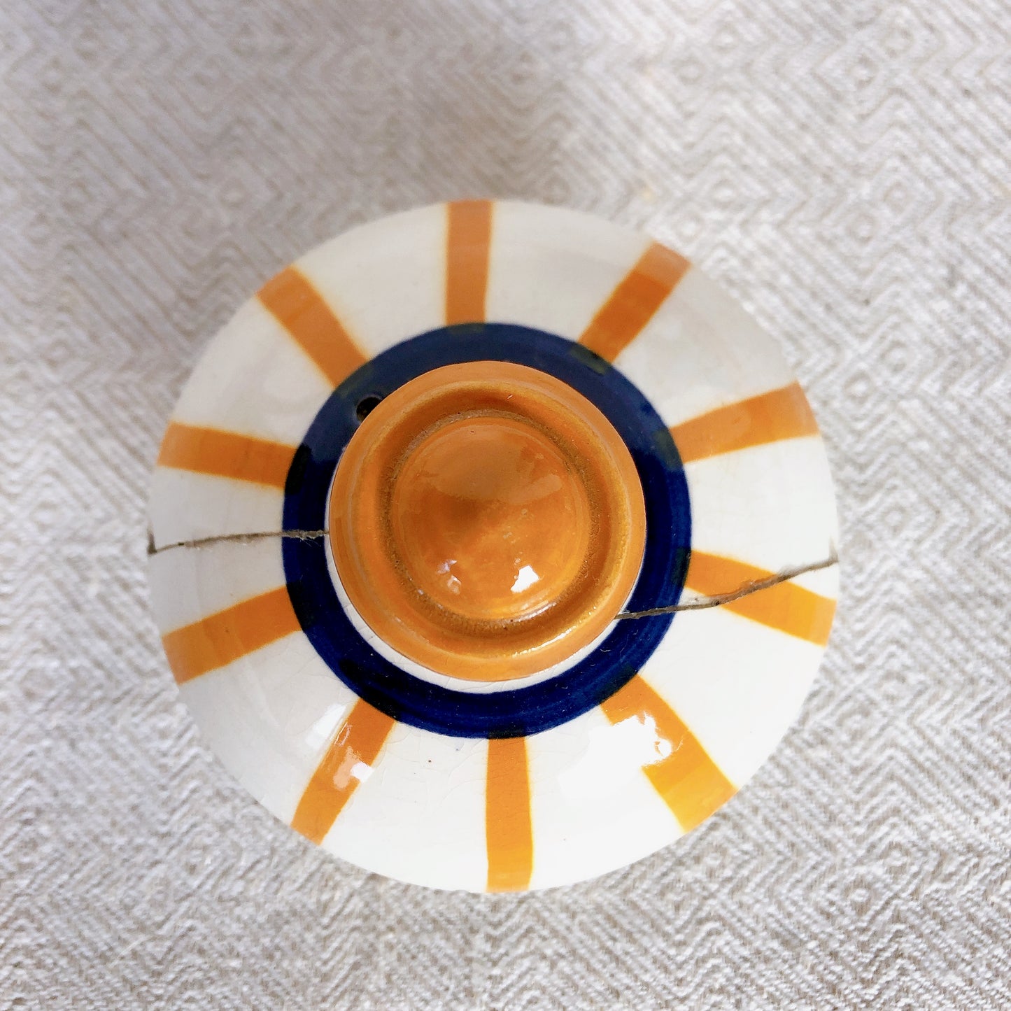 クレイユモントロー HBCM Béarn バスク柄 コーヒー/ティポット「イエロー・ダークブルー」フランスアンティーク ブロカント 蚤の市 バスク柄アンティーク