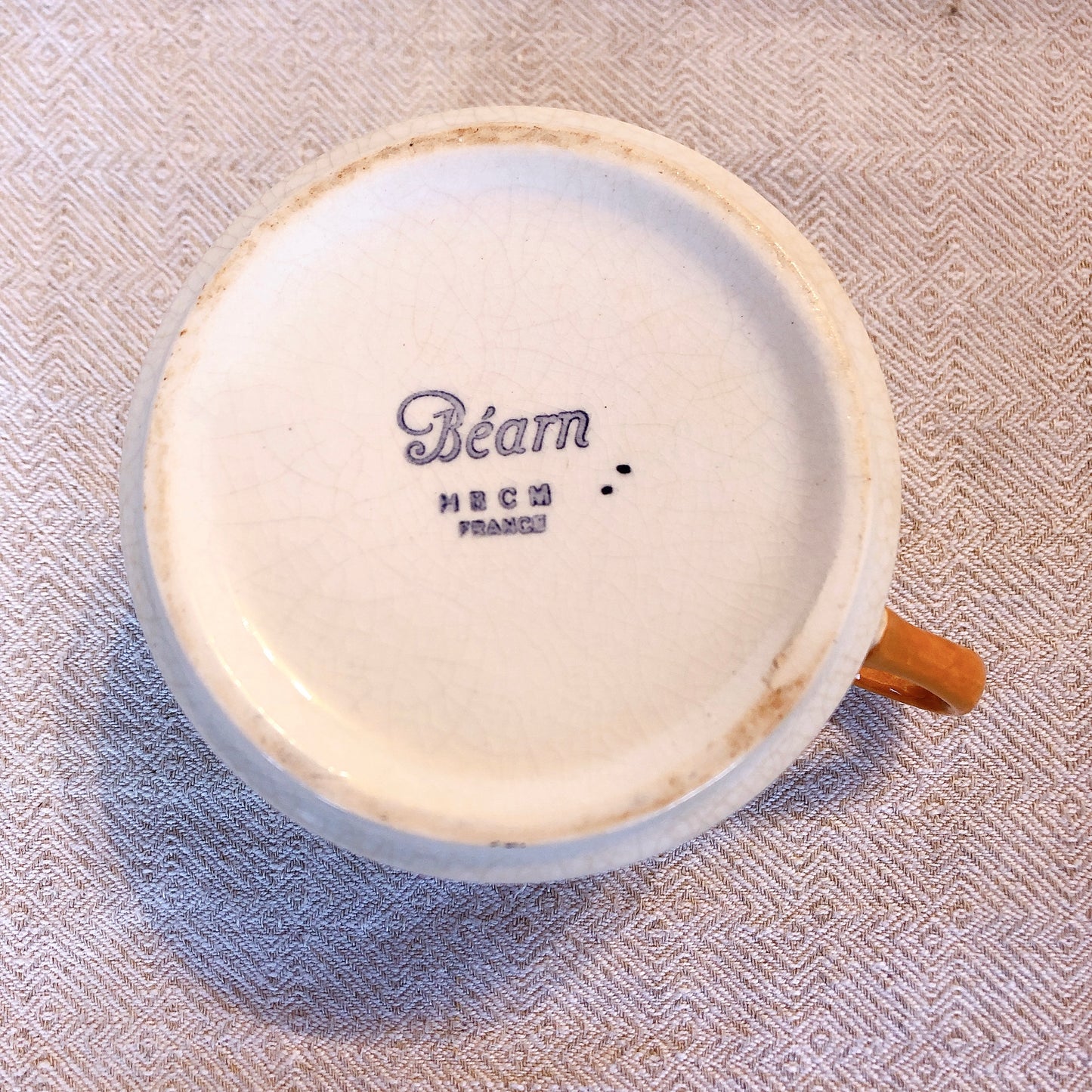 クレイユモントロー HBCM Béarn バスク柄カップ&ソーサー「イエローxブルー」 B フランスアンティーク食器 ブロカント バスク柄アンティーク