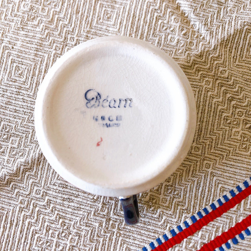 クレイユモントロー HBCM Béarn バスク柄 カップ&ソーサー「レッドーxブルー」B フランスアンティーク食器 ブロカントアンティーク 蚤の市