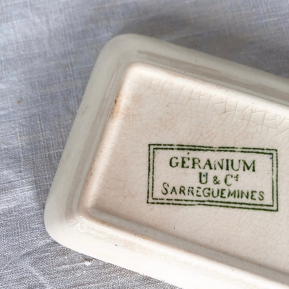 U&Cサルグミンヌ ”GERANIUM” ゼラニウム ソープディッシュ&トゥースブラシディッシュセット フランスアンティーク食器 ブロカント 蚤の市