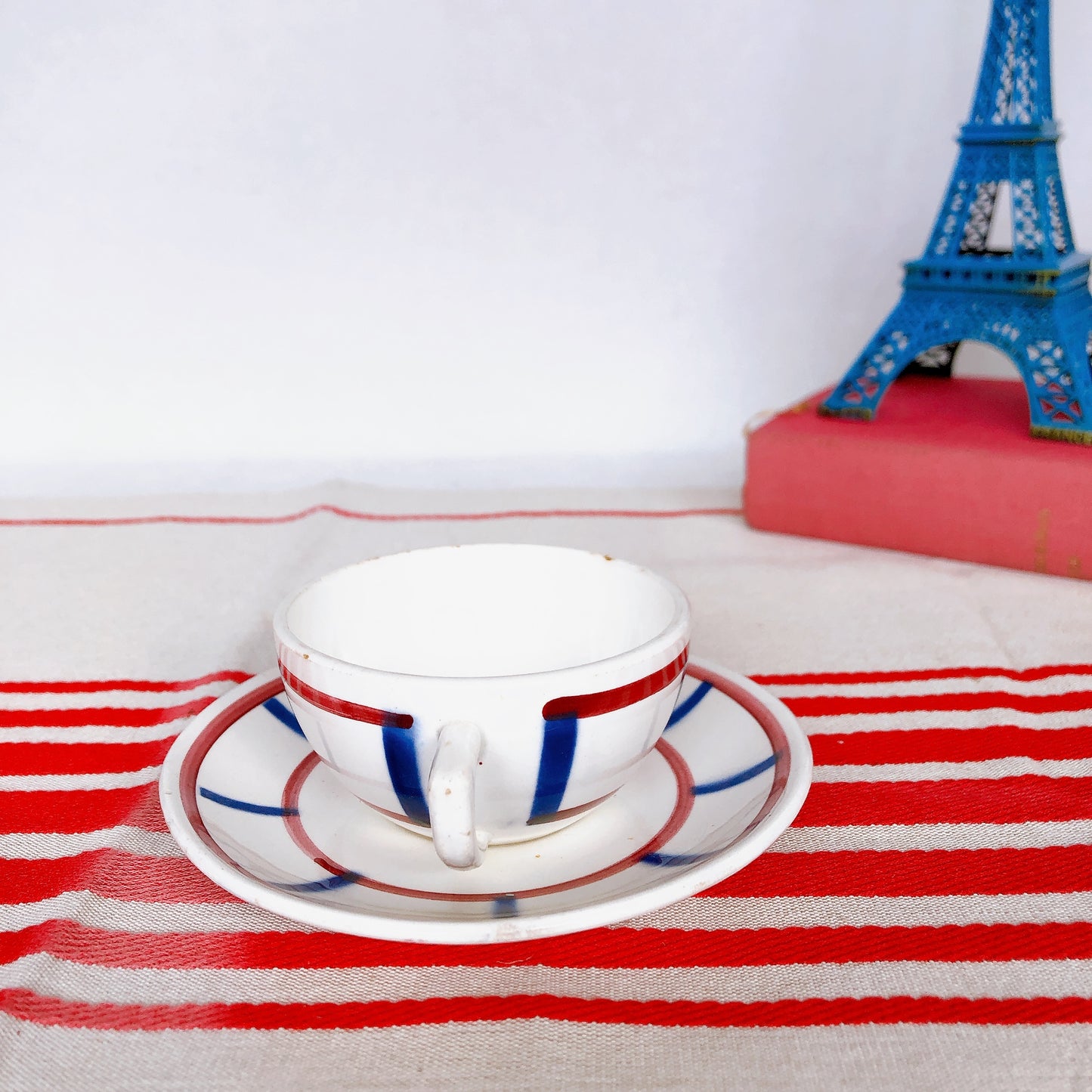 ディゴワンサルグミンヌ バスク柄 カップ&ソーサー 『ルージュ・マリン』 B フランスアンティーク食器 フランス蚤の市・ブロカント バスク柄食器