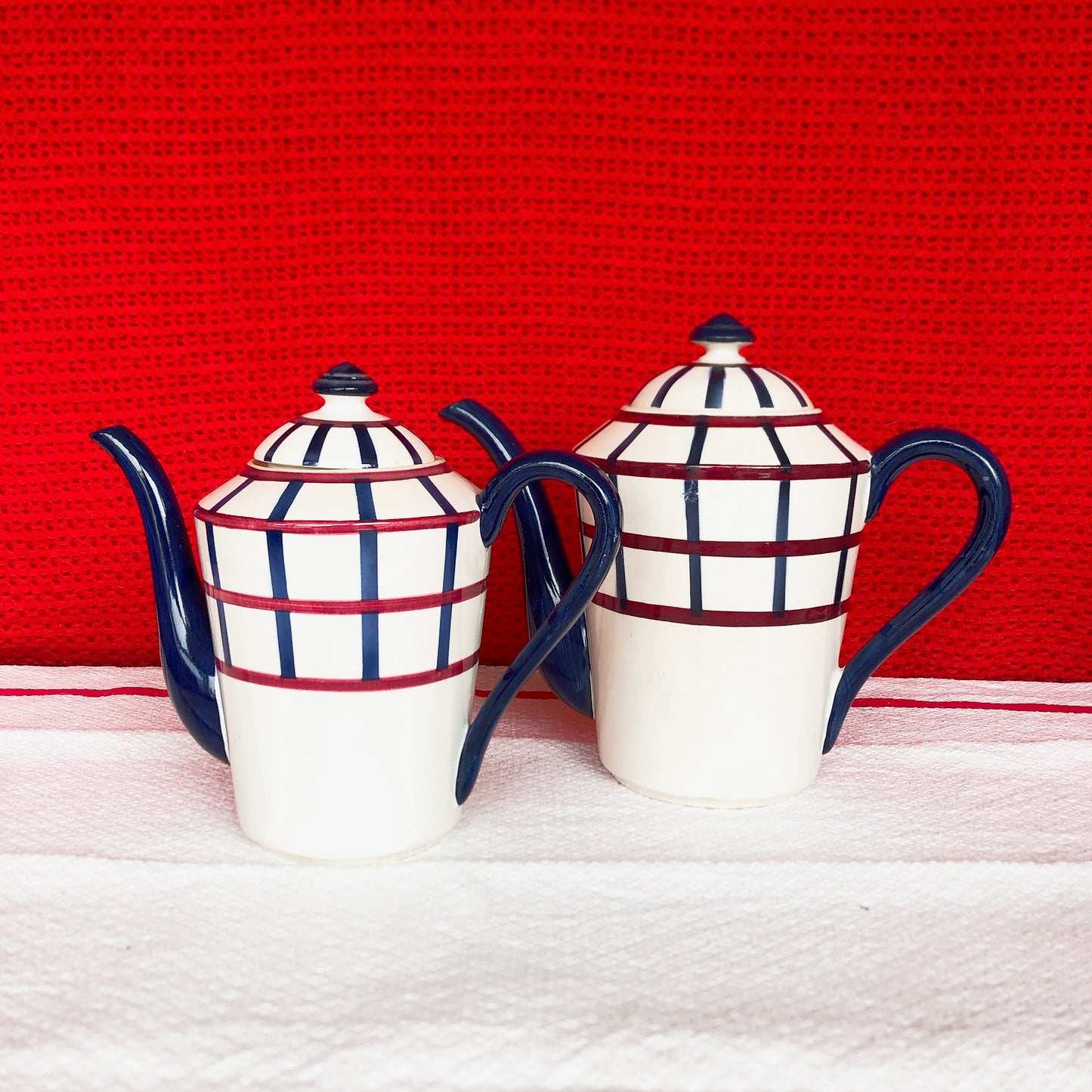 ご予約済クレイユモントロー HBCM Béarn バスク柄 コーヒー/ティポット 1500ML「ボルドー・ダークブルー」フランスアンティーク ブロカント 蚤の市