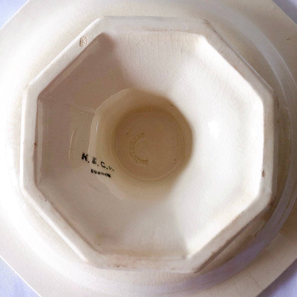 クレイユモントロー オクトゴナル コンポティエ コンポ―ト皿 フランスアンティーク食器 アンティーク食器 ブロカントアンティーク 蚤の市