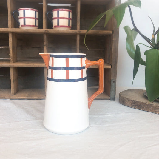 ご予約 クレイユモントロー HBCM Béarn バスク柄ピシェ「マロン&ブルー」その他合計10点 フランスアンティーク食器 バスク柄プレート ブロカント 蚤の市