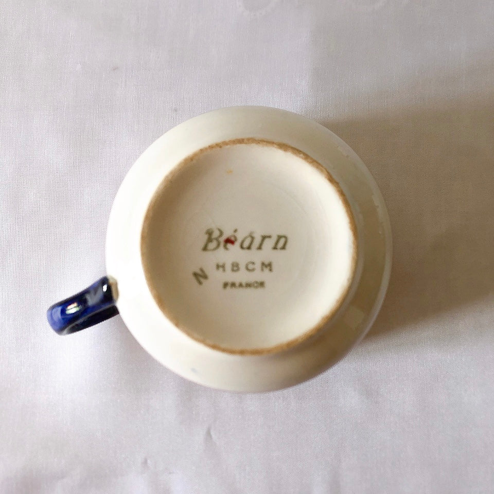 クレイユモントロー HBCM Béarn バスク柄カップ&ソーサー「レッドーxブルー」 フランスアンティーク食器 ブロカント バスク柄アンティーク