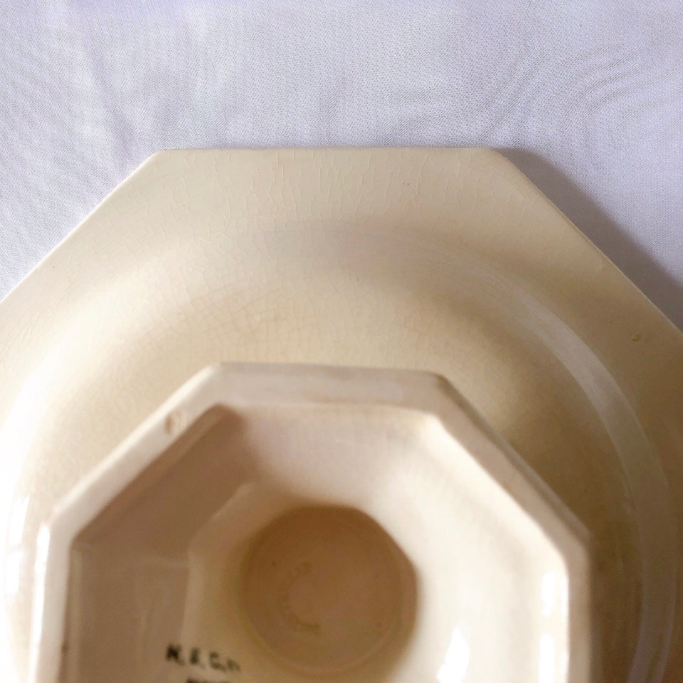 クレイユモントロー オクトゴナル コンポティエ コンポ―ト皿 フランスアンティーク食器 アンティーク食器 ブロカントアンティーク 蚤の市