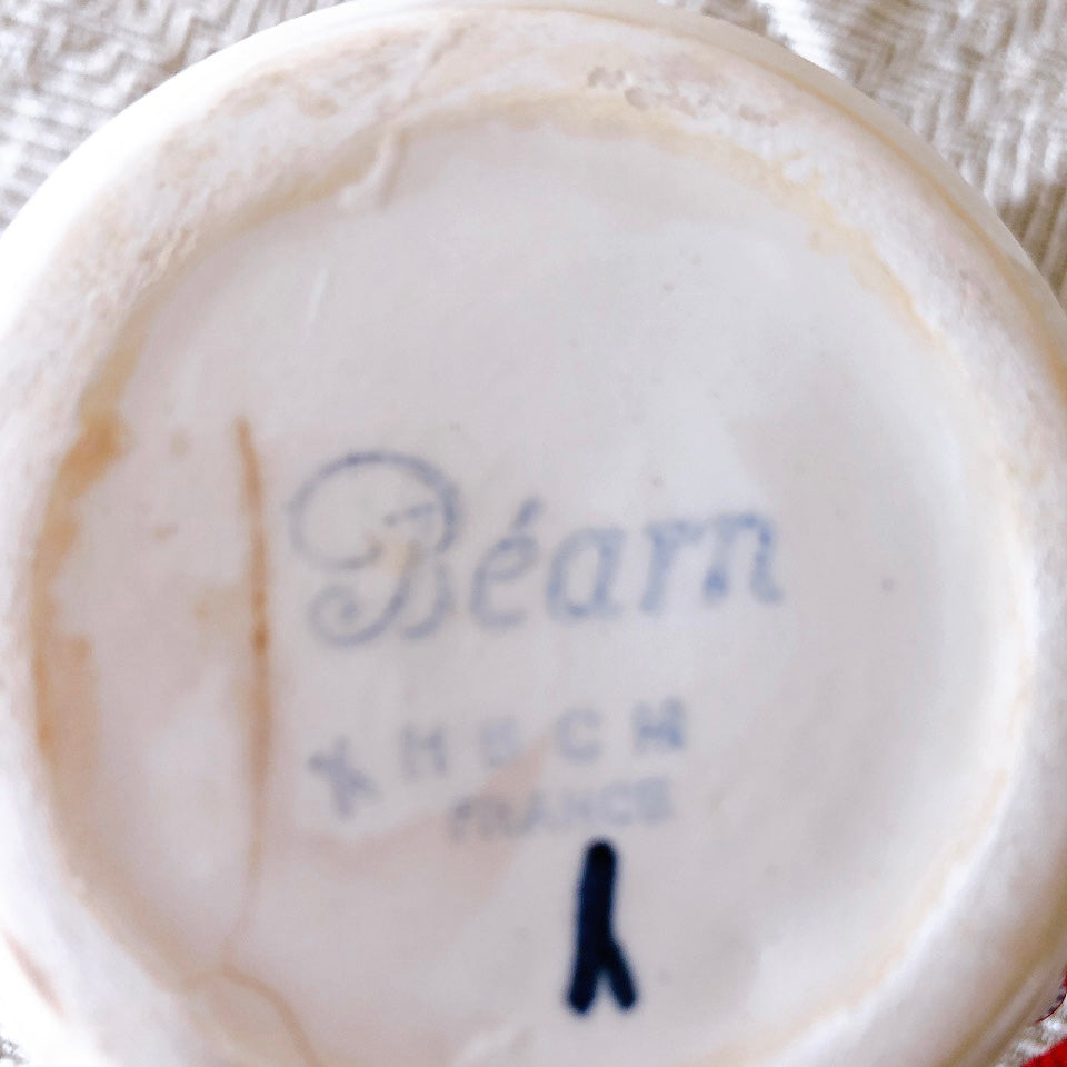 クレイユモントロー HBCM Béarn バスク柄 ミルクポット「マロン・ブルー」フランスアンティーク食器 ブロカントアンティーク