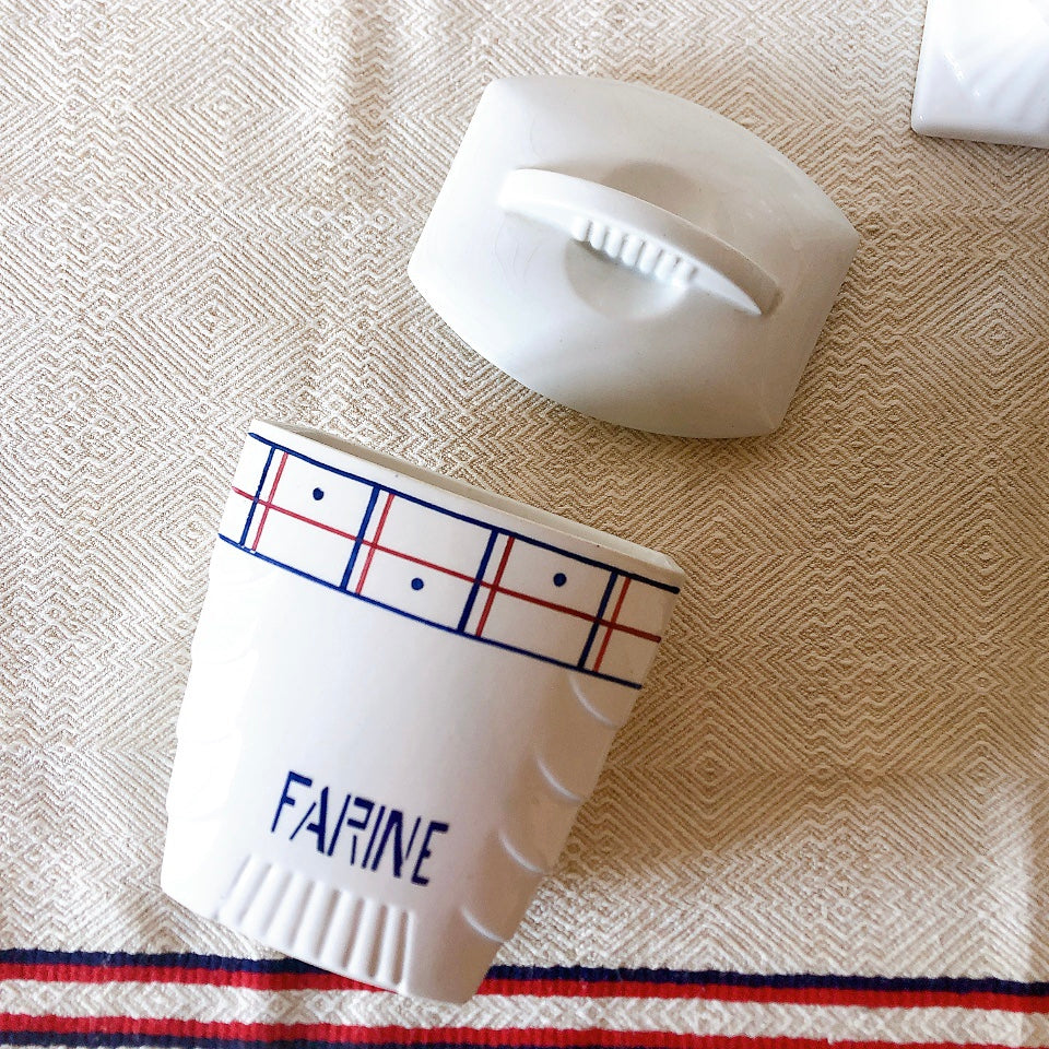 リュネヴィル K&G LUNEVILLE " MALOU"シリーズ 陶器製キャニスター FARINE フランスアンティーク食器 蚤の市 ブロカント