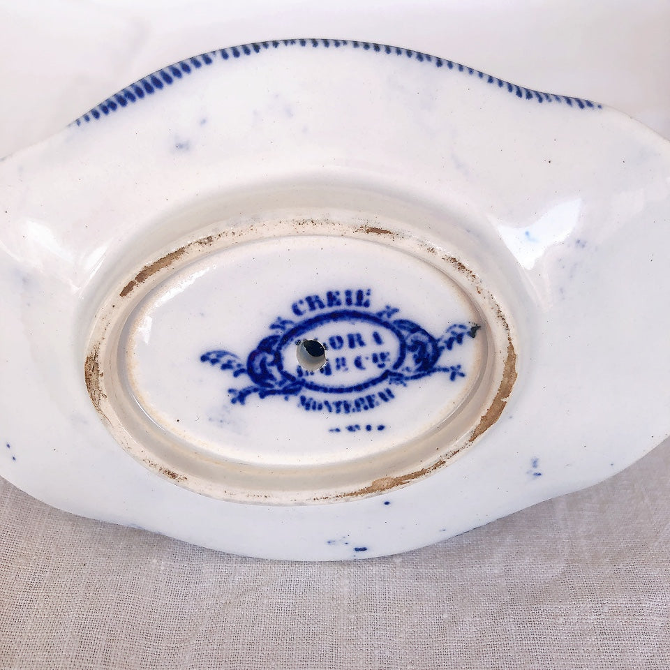 フランスアンティーク クレイユモントロー 『フローラ』ディネットソーシエール ブルー アンティーク食器 フランスブロカント・蚤の市