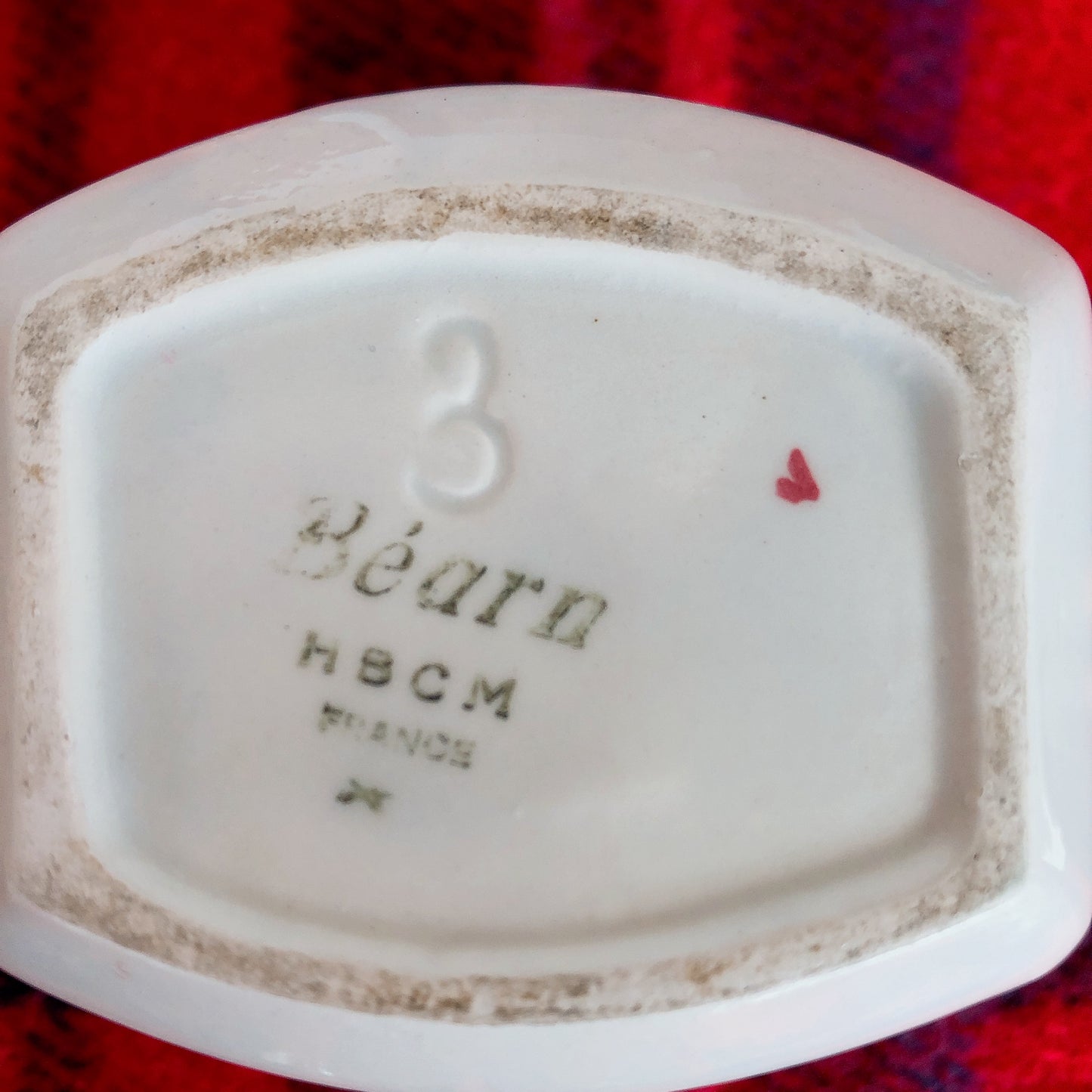 クレイユエモントロー HBCM Béarn バスク柄 陶器キャニスター 「ルージュ・マリン」D フランスアンティーク ブロカント 蚤の市