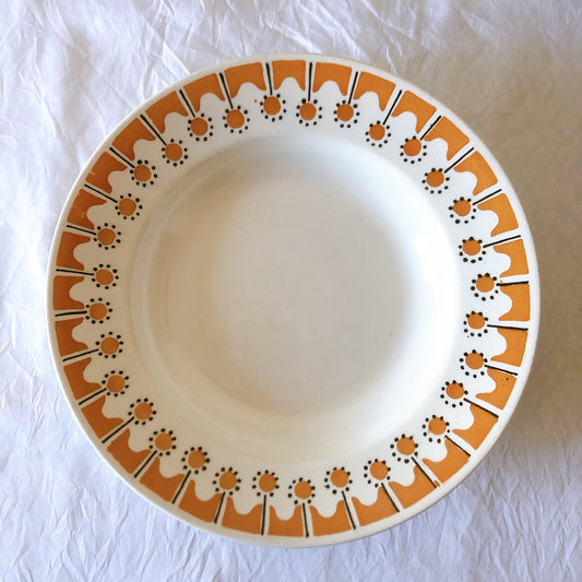 フランス Badonviller バドンヴィレー RADIO シリーズ スーププレート 深皿 アールデコ柄 フランスアンティーク食器 ブロカント 蚤の市