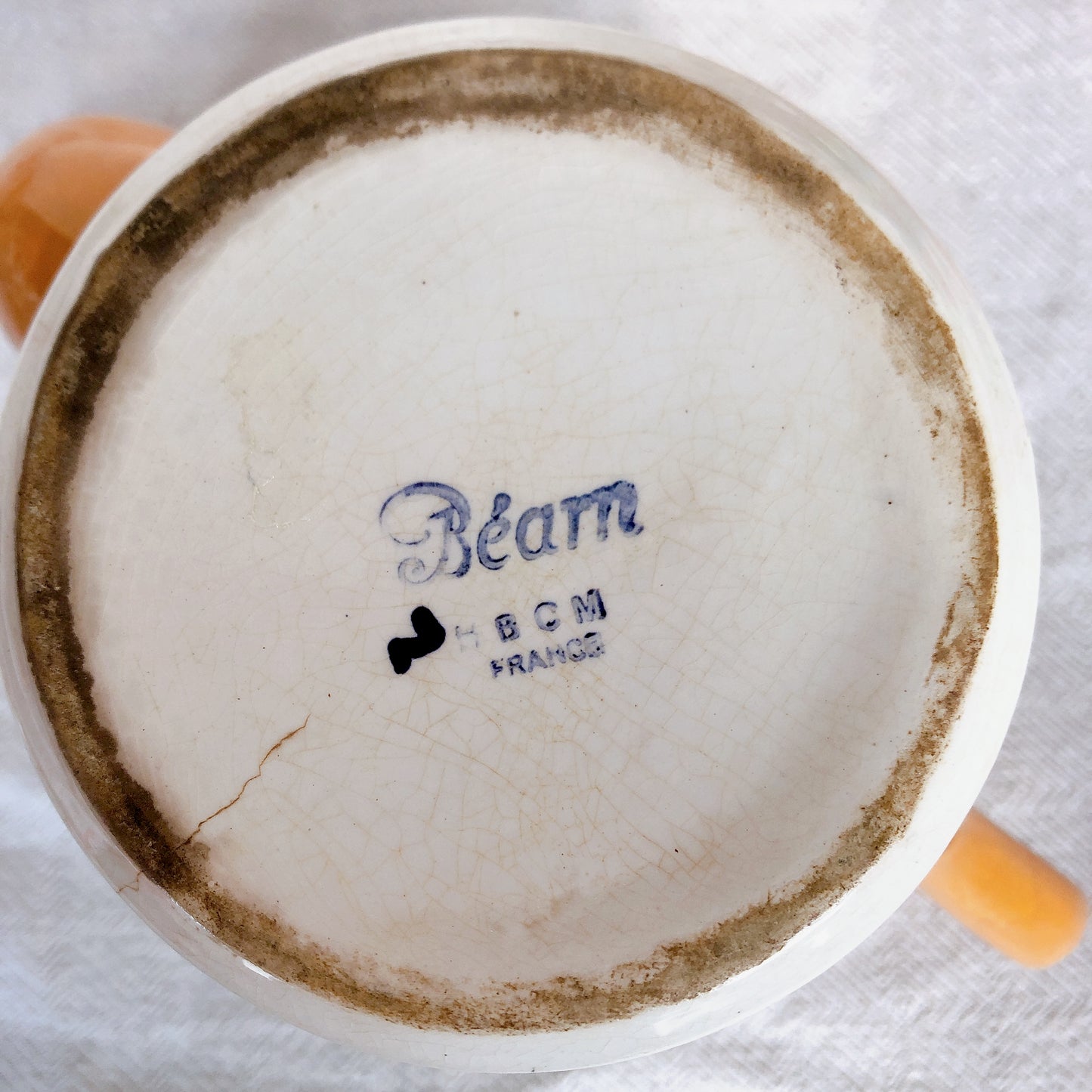 クレイユモントロー HBCM Béarn バスク柄 コーヒー/ティポット「イエロー・ダークブルー」フランスアンティーク ブロカント 蚤の市 バスク柄アンティーク