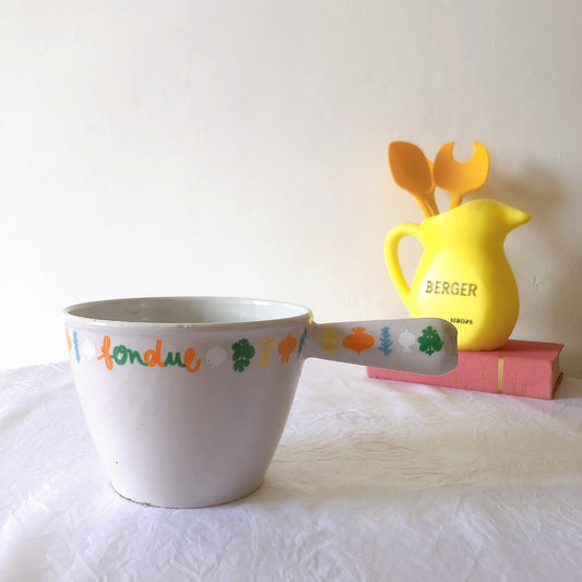 フランス ルクルーゼ ヴィンテージ フォンデュ鍋 片手鍋蓋つき フランスアンティーク ブロカント 蚤の市