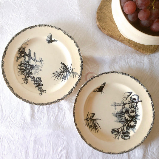 フランスアンティーク GRAND DEPOT E.Bourgeois グランデポ エミールブルジョワ 蝶鳥柄 ディナープレート 平皿 フランスアンティーク食器 ブロカント 蚤の市