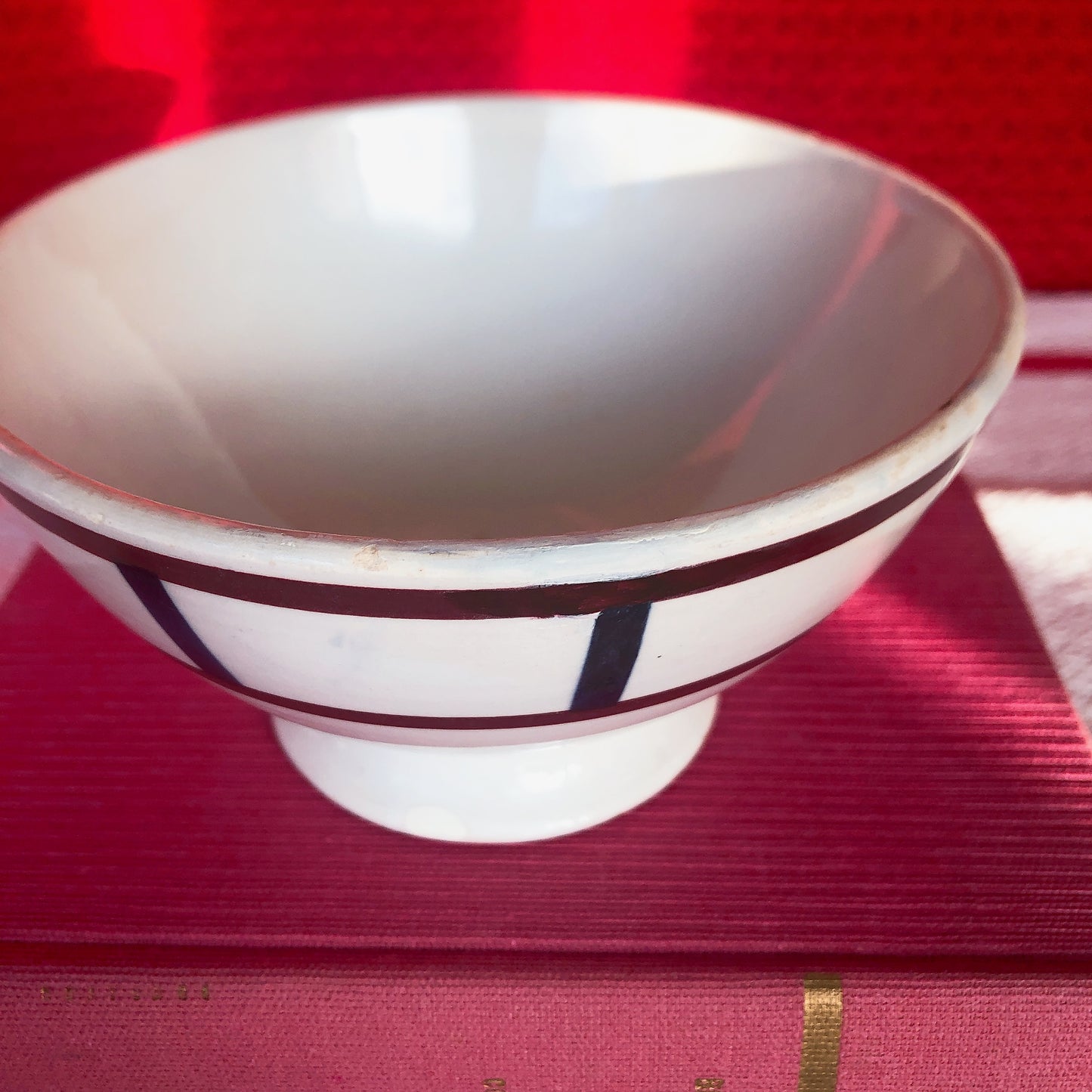 クレイユモントロー HBCM Béarn バスク柄カフェオレボウル「ボルドー・ダークブルー」フランスアンティーク・食器・皿・プレート ブロカント