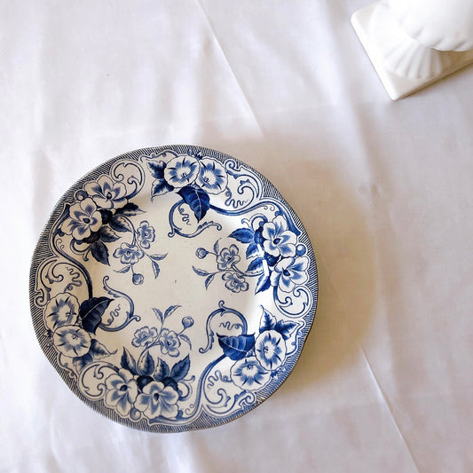 フランスアンティーク クレイユモントロー 『フローラ』ディナープレート・平皿 a ブルー アンティーク食器 ブロカントアンティーク 蚤の市