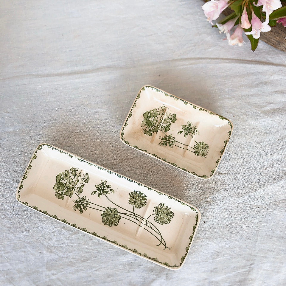 U&Cサルグミンヌ ”GERANIUM” ゼラニウム ソープディッシュ&トゥースブラシディッシュセット フランスアンティーク食器 ブロカント 蚤の市