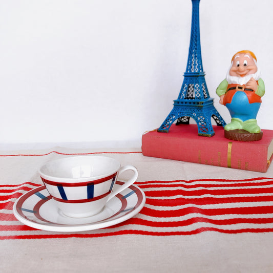 ご予約★バドンヴィレー バスク柄 カップ&ソーサー「レッド・ブルー」A &サラディエ 2点セット フランスアンティーク食器 バスク柄アンティーク