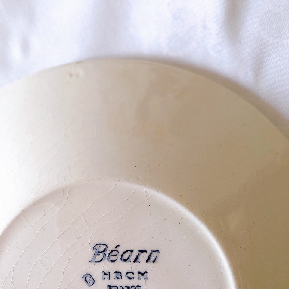 クレイユモントロー HBCM Béarn バスク柄 カップ&ソーサー「イエローxブルー」B フランスアンティーク食器 ブロカントアンティーク 蚤の市