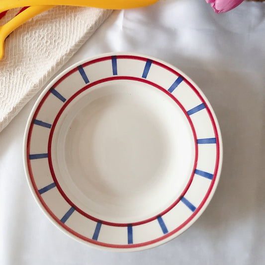 ご予約 ディゴワンサルグミンヌ 『BASQUE』バスク柄 スーププレート 深皿 c ルージュ・マリンブルー フランスアンティーク食器 フランス蚤の市 ブロカントアンティーク