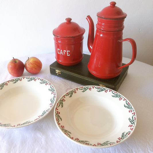 ご予約フランスアンティーク クレイユモントロー HOUX 柊 スーププレート・深皿 フランスアンティーク食器 ブロカント 蚤の市