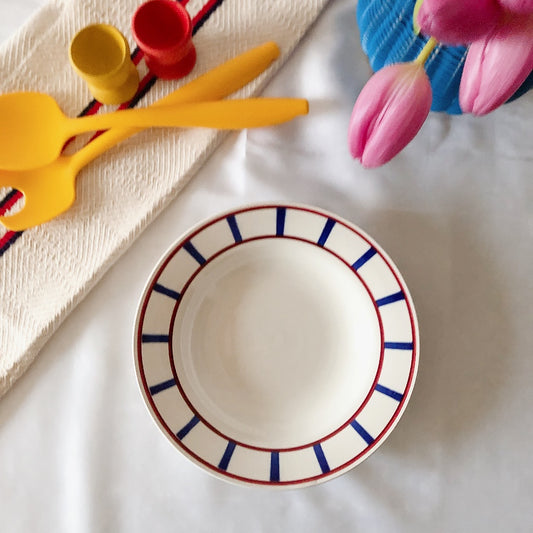 ディゴワンサルグミンヌ 『BASQUE』バスク柄 スーププレート 深皿 b ルージュ・マリンブルー フランスアンティーク食器 フランス蚤の市 ブロカントアンティーク