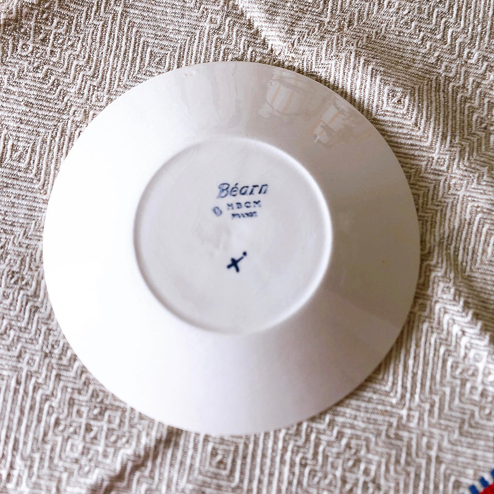 クレイユモントロー HBCM Béarn バスク柄 カップ&ソーサー「イエローxブルー」A フランスアンティーク食器 ブロカントアンティーク 蚤の市