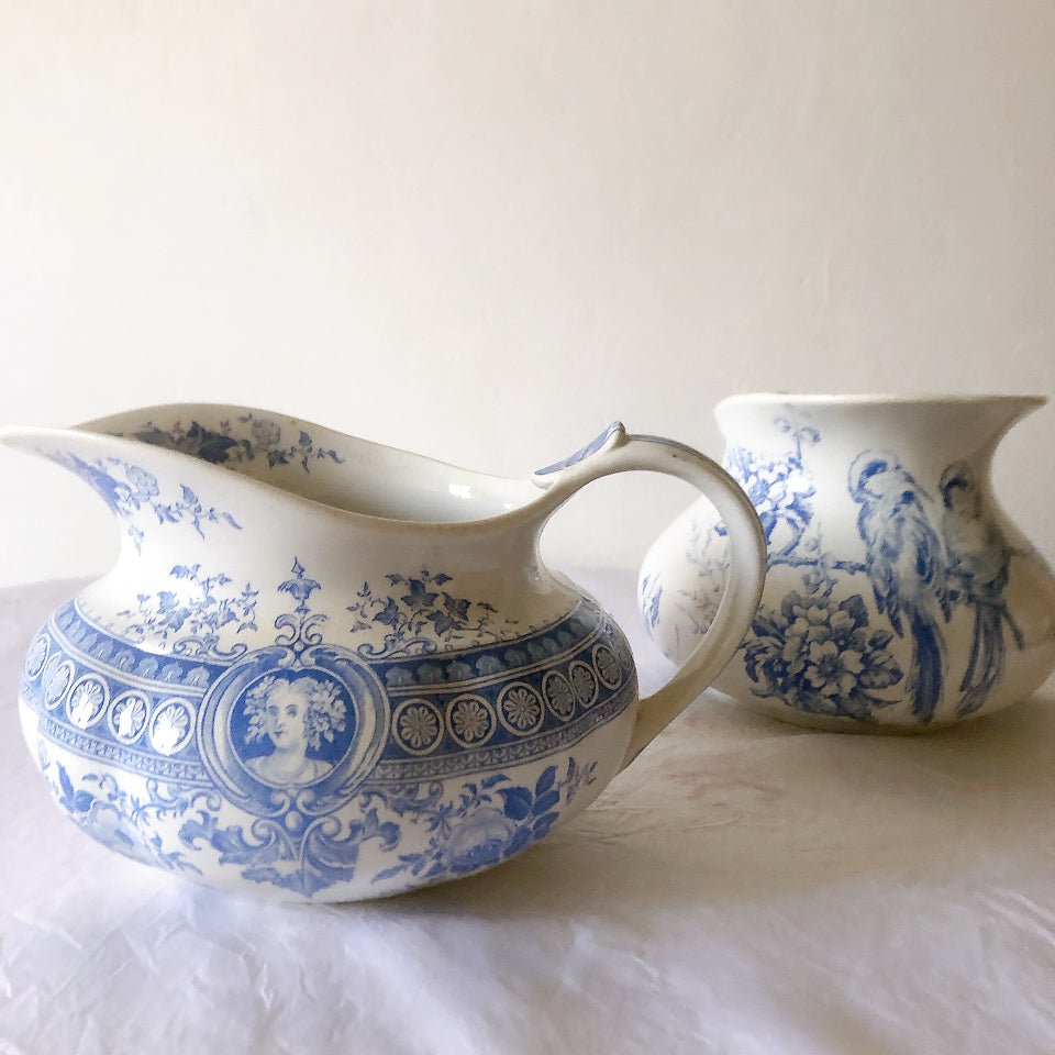 フランスアンティーク リュネヴィル 鳥柄 ピシェ ピッチャー 水差し アンティーク食器 ブロカント 蚤の市