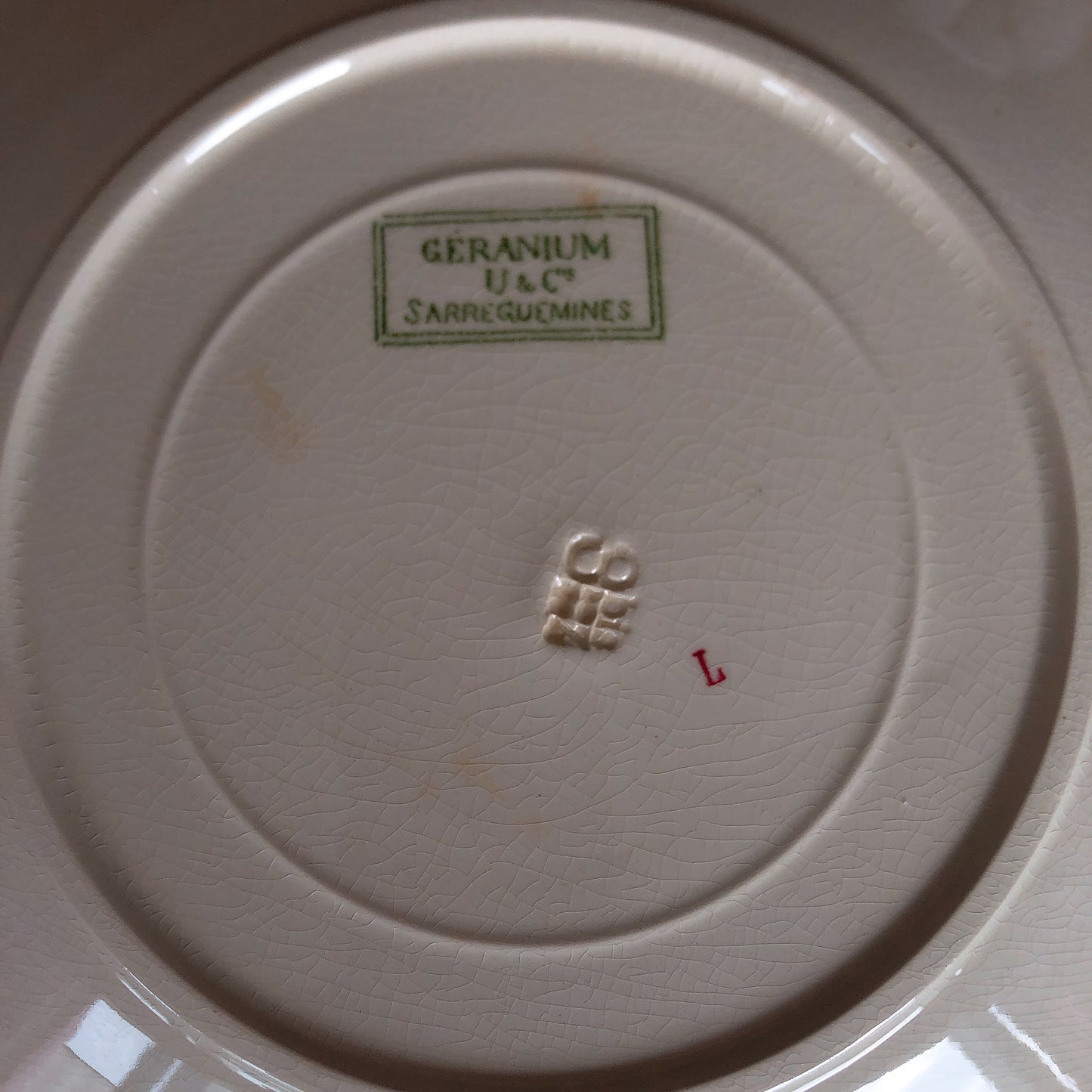 フランスアンティーク U&Cサルグミンヌ ”GERANIUM” ゼラニウム ディナープレート/平皿 B フランスアンティーク食器 ブロカント 蚤の市