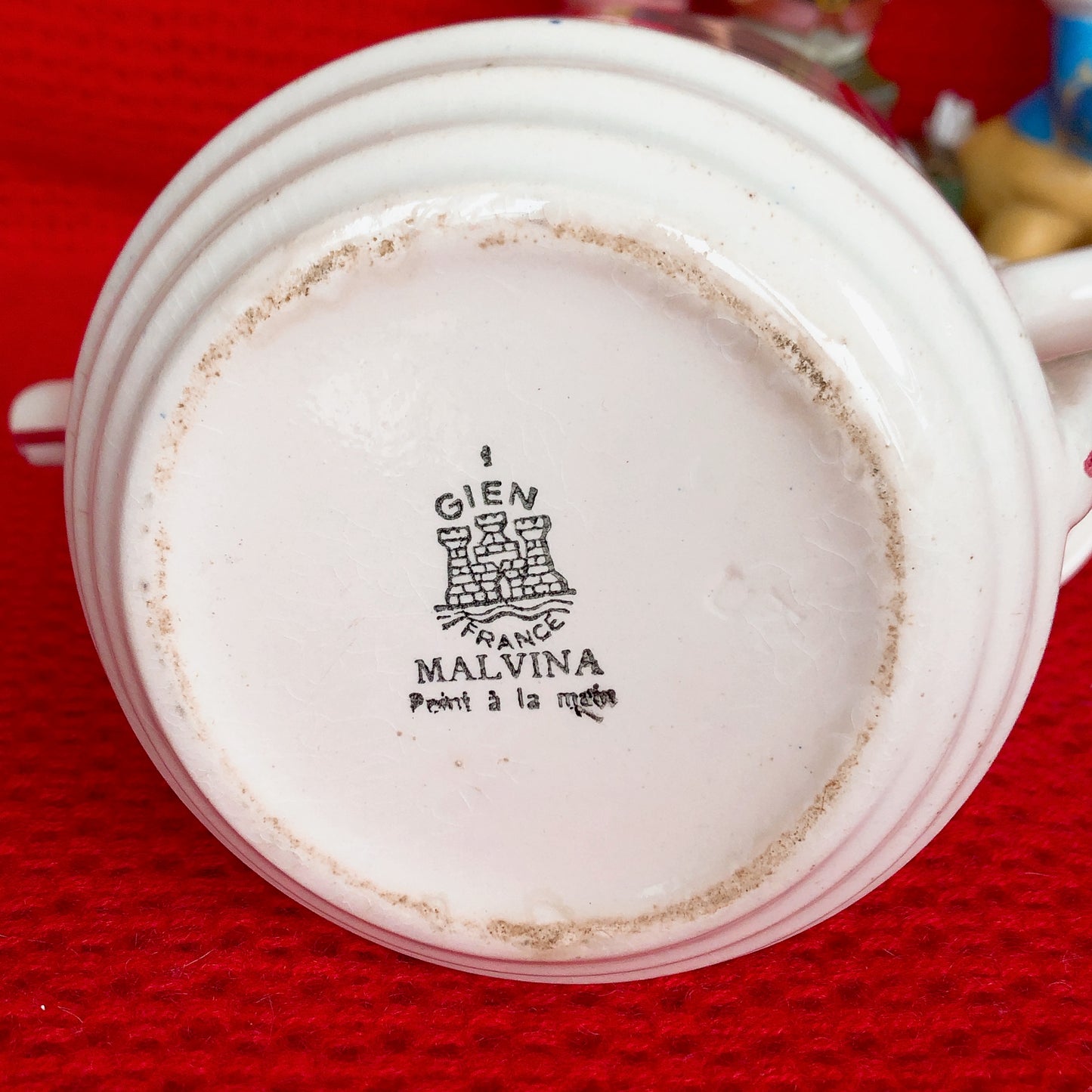 フランス GIEN ジアン 『MALVINA』コーヒーポット&シュガーポット フランスアンティーク食器 ブロカント 蚤の市 アンティークポット