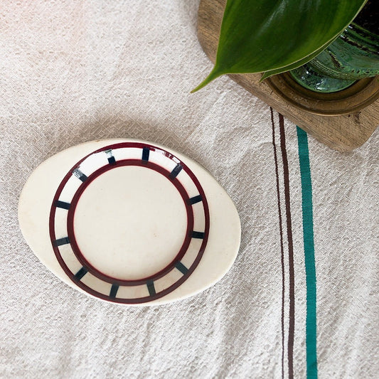 ご予約済 バドンヴィレー プレート/小皿 バスク柄 『ルージュ・ブルー』フランスアンティーク食器 フランス 蚤の市