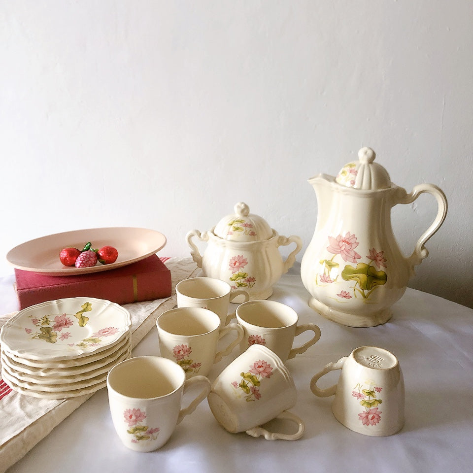 ディゴワンサルグミンヌ Digoin&sarreguemines Lotus ロチュス コーヒー/ティーポット&カップ&ソーサー フランスアンティーク食器 ブロカントアンティーク 蚤の市