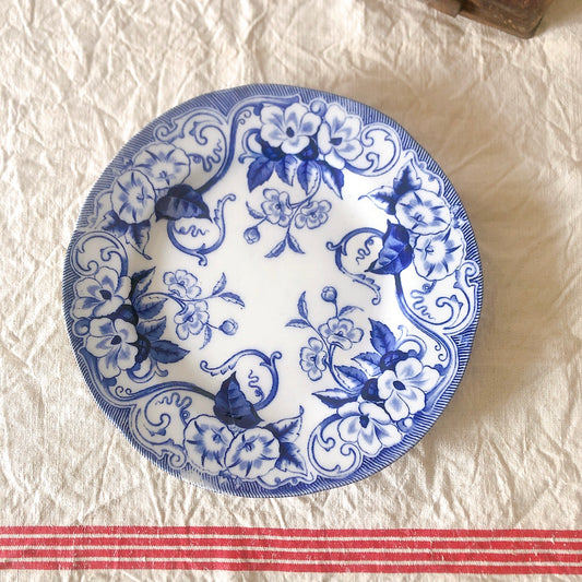 ご予約 フランスアンティーク クレイユモントロー 『フローラ』ディナープレート・平皿 a 深皿ab 合計3点 ブルー アンティーク食器 フランスブロカント・蚤の市