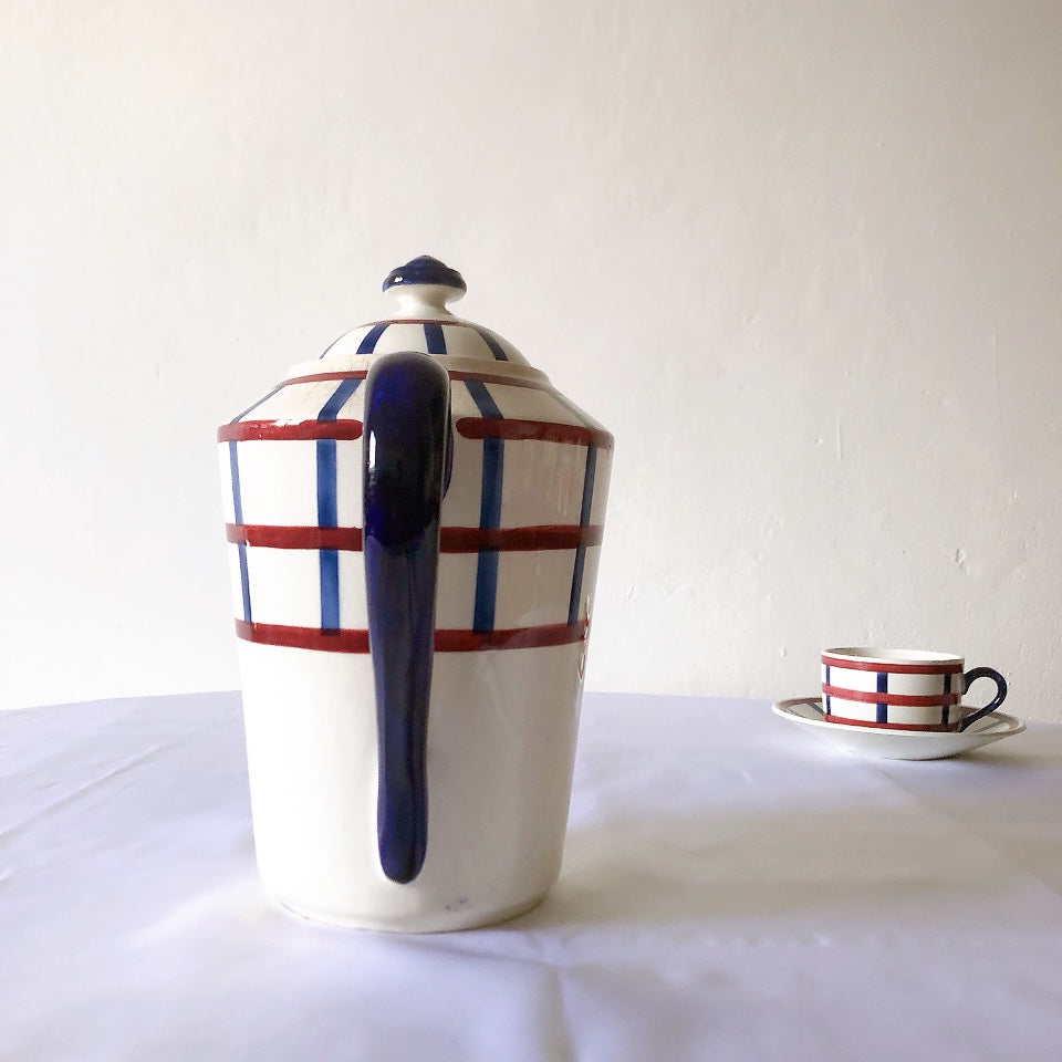 クレイユモントロー HBCM Béarn バスク柄 コーヒー/ティポット 1500ML「ボルドー・ダークブルー」フランスアンティーク ブロカント 蚤の市
