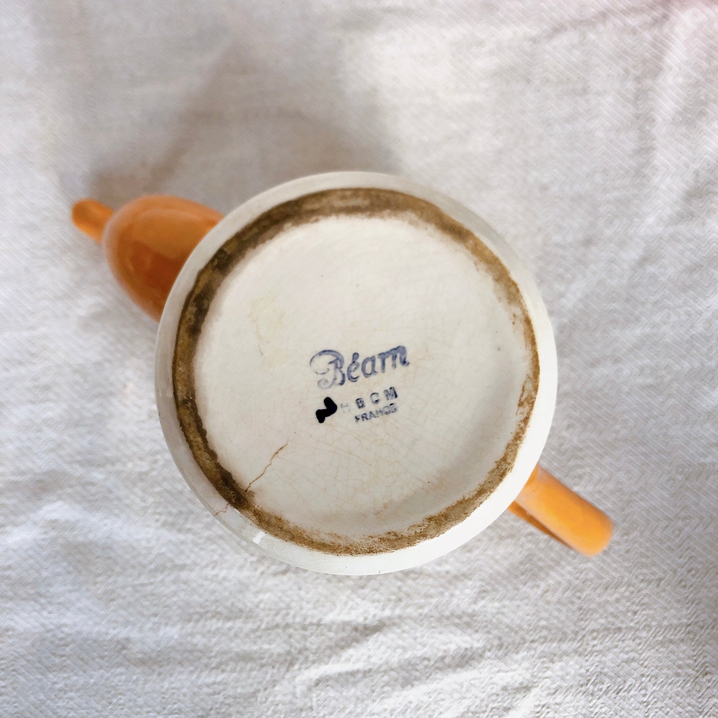 クレイユモントロー HBCM Béarn バスク柄 コーヒー/ティポット「イエロー・ダークブルー」フランスアンティーク ブロカント 蚤の市 バスク柄アンティーク