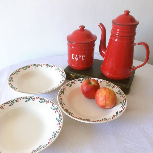 ご予約フランスアンティーク クレイユモントロー HOUX 柊 スーププレート・深皿 フランスアンティーク食器 ブロカント 蚤の市