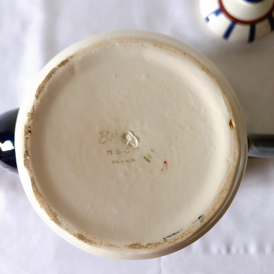 クレイユモントロー HBCM Béarn バスク柄 コーヒー/ティポット 1500ML「ボルドー・ダークブルー」フランスアンティーク ブロカント 蚤の市