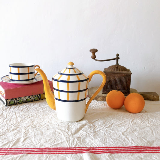 ご予約済 クレイユモントロー HBCM Béarn バスク柄 コーヒー/ティポット 900ML「イエロー・ダークブルー」フランスアンティーク ブロカント 蚤の市