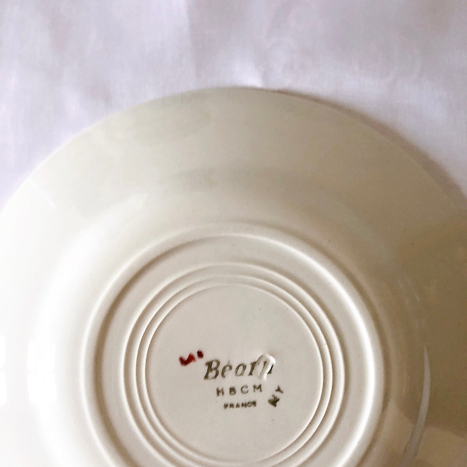 フランスアンティーク HBCM Béarn クレイユエモントロー バスク柄デザートプレート レッドxブルー フランスアンティーク食器 ブロカント 蚤の市