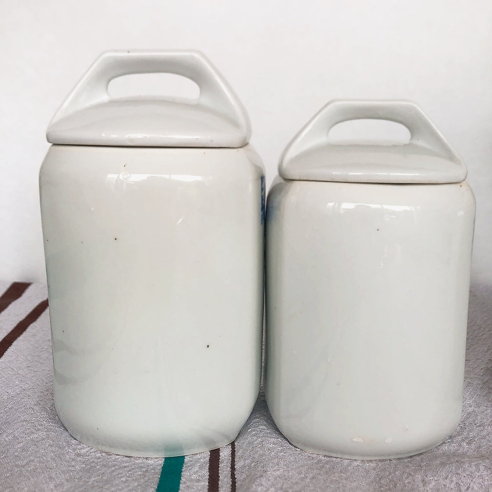 フランスアンティーク 陶器キャニスター ローズ柄ブルー 4点セット フランスアンティーク食器 ブロカント 蚤の市
