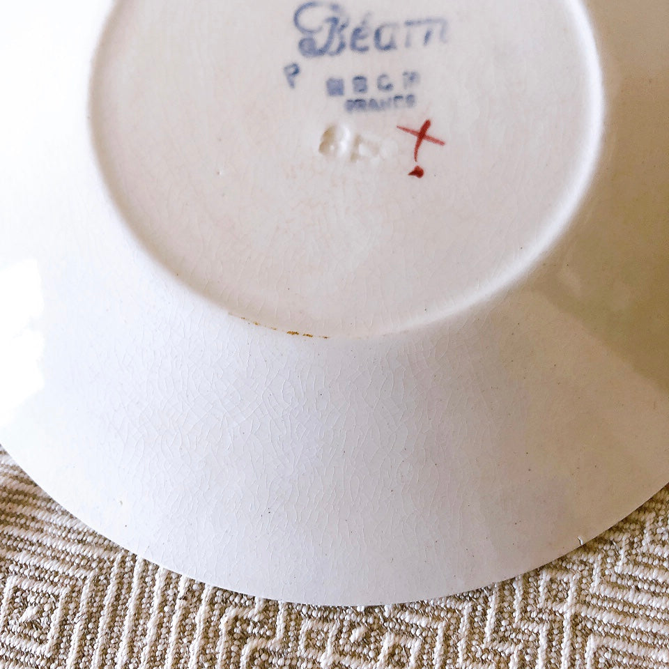 クレイユモントロー HBCM Béarn バスク柄 カップ&ソーサー「レッドーxブルー」A フランスアンティーク食器 ブロカントアンティーク 蚤の市