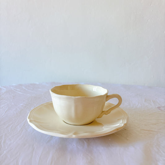 サルグミンヌ 花リム カップ&ソーサー アイボリー フランスアンティーク食器