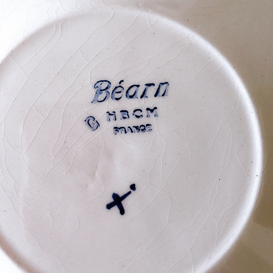 クレイユモントロー HBCM Béarn バスク柄 カップ&ソーサー「イエローxブルー」B フランスアンティーク食器 ブロカントアンティーク 蚤の市