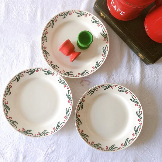 ご予約 フランスアンティーク クレイユモントロー HOUX 柊 ディナープレート 平皿 3枚セット フランスアンティーク食器 ブロカント 蚤の市