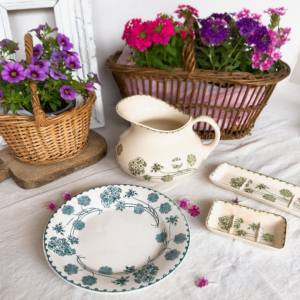 U&Cサルグミンヌ ”GERANIUM” ゼラニウム ソープディッシュ&トゥースブラシディッシュセット フランスアンティーク食器 ブロカント 蚤の市